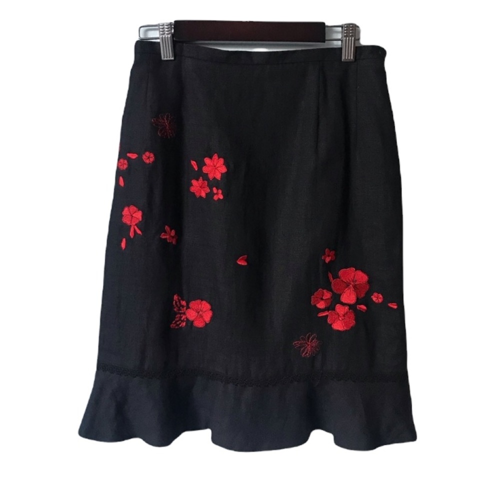 Harve Benard Black Linen Trumpet Skirt Size 4 Petite